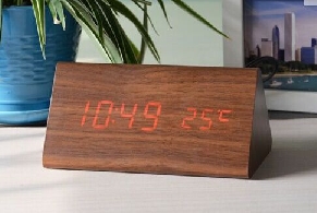 LED Wooden Clock, 150x70x80mm Triangular (SGD32.00)